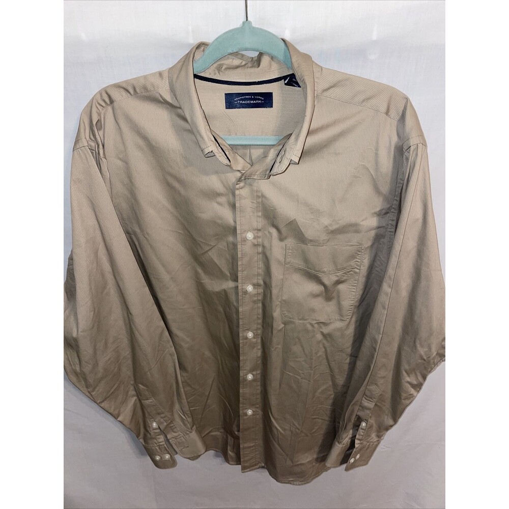 Roundtree & Yorke Dress Shirt Men’s Size Large Tan Cotton Long Sleeve Button Up